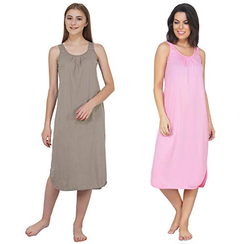 Image of BLAZON Women's Cotton Hosiery Solid Maxi Nighty Slip (Pack of 2) Available Sizes: S, M, L, XL, 2XL, 3XL, 4XL, 5XL