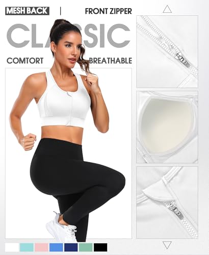 Image of JoyGirl Zip Front Sports Bra High Impact Workout Bra for Women Mesh Racerback Gym Bra Padded High Support Yoga Bra