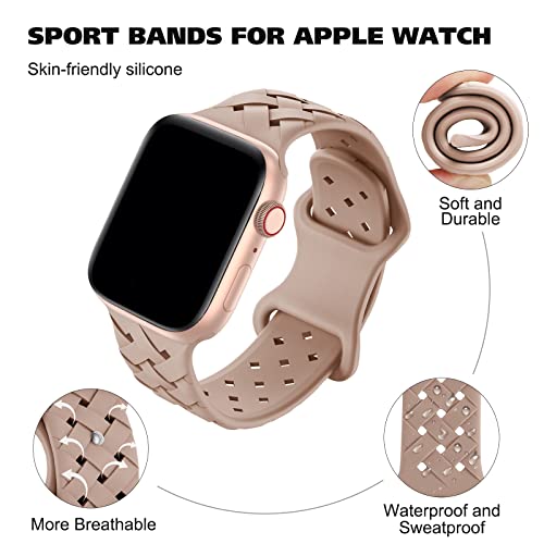 Image of Silicone Braided Weave Bands Compatible with Apple Watch 38mm 40mm 41mm 42mm 44mm 46mm 45mm 49mm, Replacement Sport Breathable Strap for iWatch Series 11 /10 /9 /8 /7 /6 /5 /4 /3 /2 /1 Ultra SE Women Men, Milk Tea