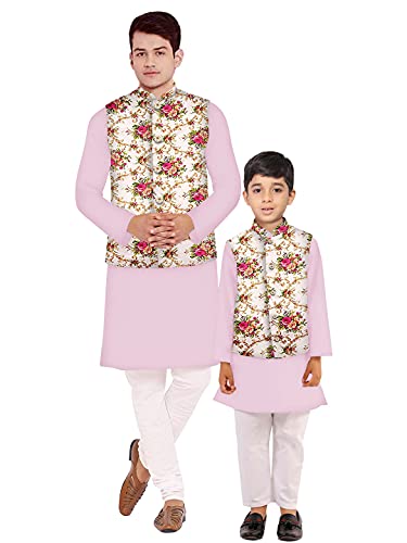 Image of Os mens kurta pyjama with nerhu jacket combination of baap-beta & father and son's | 100% cotton kurta pyjama | Nerhu jacket satin material
