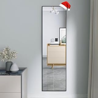 Beauty4U Full Length Mirror for Wall, 120 x 30 cm Black Metal Frame Large Mirror with Hooks,Various Hanging Methods