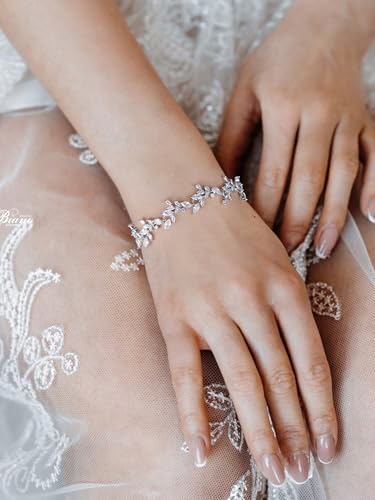SWEETV Cubic Zirconia Wedding Bracelets for Brides, Bridesmaids, Bridal Bracelets for Wedding, Rhinestone Crystal Tennis Bracelet for Women Jewelry Gifts2
