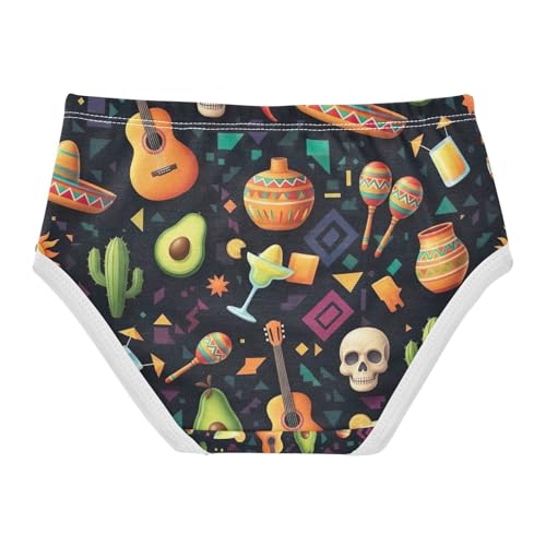 Mexican Guitars Skulls Toddler Girls Underwear, Cotton Underwear Girls, 2T–8 Years2