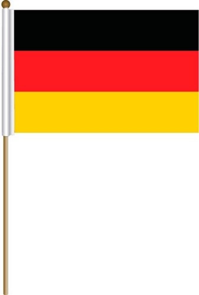 Germany Deutschland Plain Large 12 X 18 Inch Country Stick Flag Banner on a 2 Foot Wooden Stick .. Polyester ... New