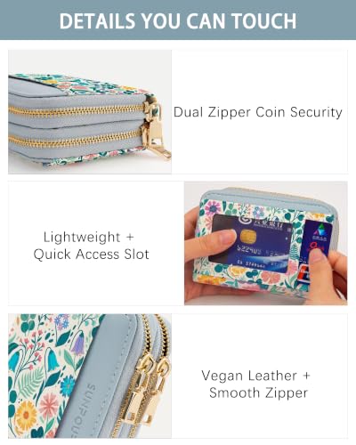 Image of Wildflower Credit Card Holder for Women,Accordion Wallet | RFID Blocking Card Wallet, Vegan Leather with Wristlet, dual independent zipper compartments,17 Card Slots