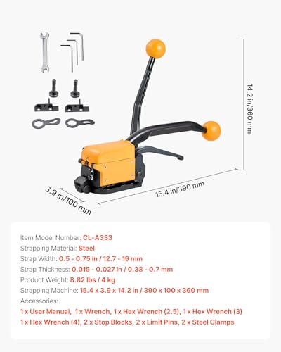 Image of VEVOR Banding Strapping Kit, Heavy Duty A3 Steel Banding Sealer Tool with Adjustable Width, Manual Metal Pallet Packaging Strapping Kit for Warehouse, Transportation, Industrial Bundling, Home Use