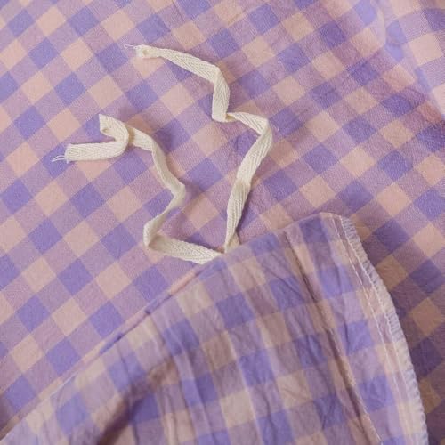 Image of mixinni Purple Gingham Grid Duvet Cover Full, 100% Washed Cotton Modern Geometric Bedding Set with 2 Pillowcases, Farmhouse Style Yellow Plaid Comforter Cover Set for Men & Women, Soft & Lightweight