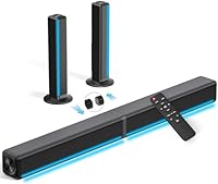 Soundbar für TV Geräte mit RGB-Beleuchtung, 2.2 Kanal Teilbare 2-in-1 TV Soundsystem mit 3 EQ-Modi, Bass Einstellbare, 180W Bluetooth Lautsprecher für Fernseher/Gaming/PC/Beamer mit ARC/Opt/Aux/USB