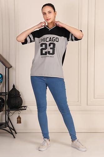 Image of BLACKSTEP Women Oversized Cotton Jersey Tshirt | Loose Fit Streetwear Casual Top | Drop Shoulder Longline T Shirt for Girls College Wear Travel Gym Daily Outfit
