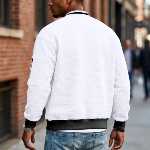 Quilted Bomber Jacket Men Lightweight Zipper Fall Jacket with Sleeve Pocket - image 3