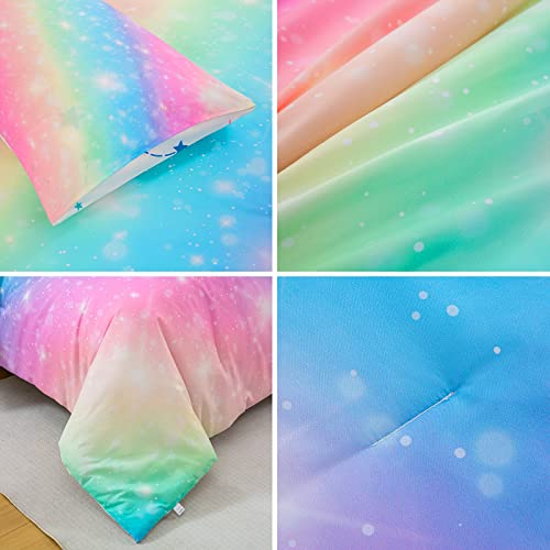 Tasselily Glitter Galaxy Comforter Set 6 Pcs Bed In A Bag, Ombre Pink Blue Rainbow Girls Full Size Bedding Sets With Sheets #TOP7
