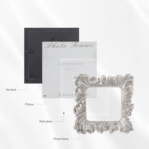 Image of 4x4 Vintage Picture Frames, Picture Frame for Table Top Display and Wall Hanging Home Decor (Silver, 4x4 Inch)