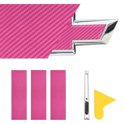 Image of Bilisin Compatible with Bowtie Emblem Logo Wrap Stickers Cut-Your-Own Vinyl Wrap Overlay DIY Decals for Chevy 11.8 inch x 4 inch,3PCS Pink