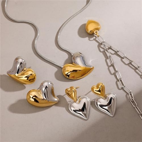 Ensemble collier et boucles d'oreilles cœur en acier inoxydable doré