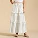 JOAU Women Summer Casual Pleated Maxi Skirt Fashion Elastic Drawstring High Waist Tiered Ruffle A-Line Swing Beach Skirts White