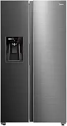 Geladeira Side by Side 570L Dispenser Água e Gelo Inverter cor Inox Midea