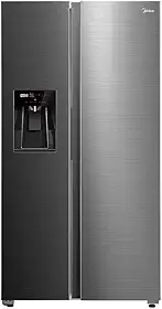 Geladeira Side by Side 570L Dispenser Água e Gelo Inverter cor Inox Midea