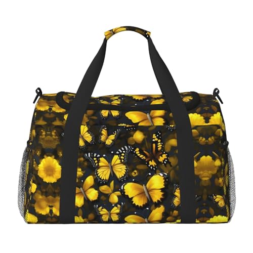Yellow Flowers Butterflies print Carry on Bag Underseat forTraveling Personal Item Bag Travel Duffel Bag Gym Bag for Women Men