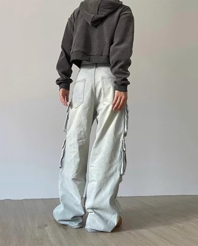 Womens Y2k Cargo Jeans High Waisted Straight Wide Leg Baggy Jeans Casual Loose Hip Hop Denim Pants Streetwear2