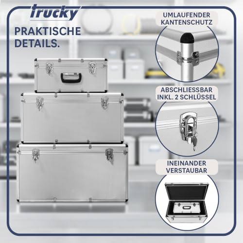 trucky Aluminium 3er Set Boxen Alukiste 3x Alu Box Koffer Kiste Transportbox Werkzeugkiste Werkzeugkoffer Silber
