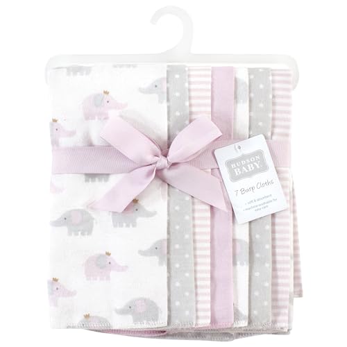Image of Hudson Baby Unisex Baby Cotton Poly Flannel Burp Cloths, Lilac Elephants 7 Pack, One Size
