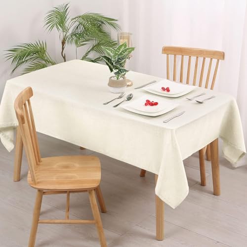 Khooti Washable Polyjute Fabric Rectangular Table Cover Heat Resistant Dining Coffee Center Table Cover for Home Decor Wedding Party, (Size - 40 X 60 Inches / 101.6 X 152.4 Cm)(Color - Light Linen)