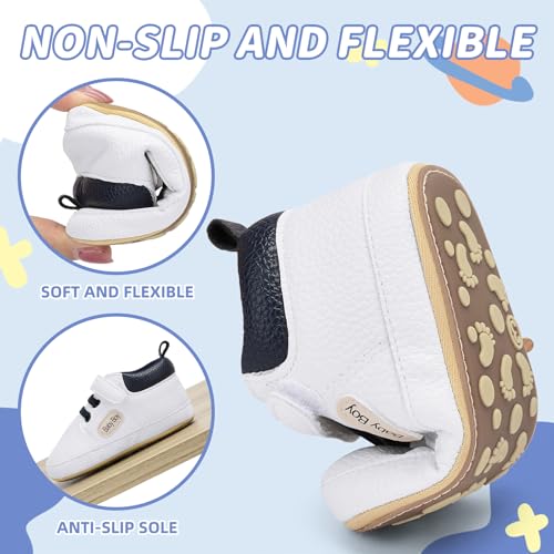Baby Boy Girl Shoes High Top Baby Walking Shoes Non Slip Unisex Infant First Walker Sneakers PU Leather Rubber Sole Toddler Crib Shoes,3-12 Months2