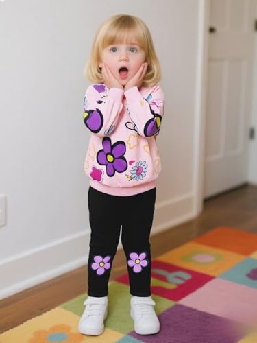 Image of Toddler Girl Clothes Floral Printed Sweatshirt Pants 2Pcs Fall Outfits for Little Girls Clothing Set Size 3-7 Years