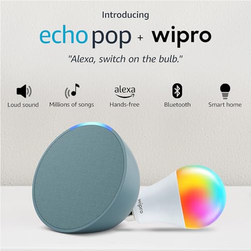 Image of Amazon Echo Pop (Green) Combo with Wipro 12W LED Smart Color Bulb