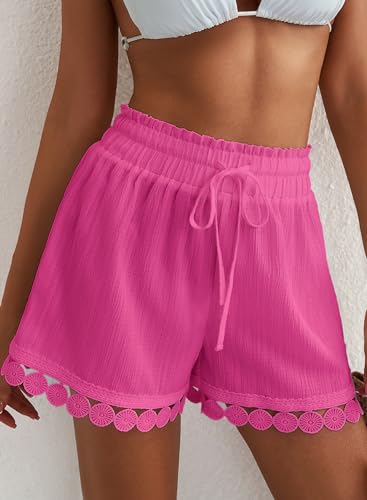 Image of Dokotoo Womens Shorts Summer Casual Loose Elastic Waist Drawstring Lace Boho Beach Cover Up Shorts