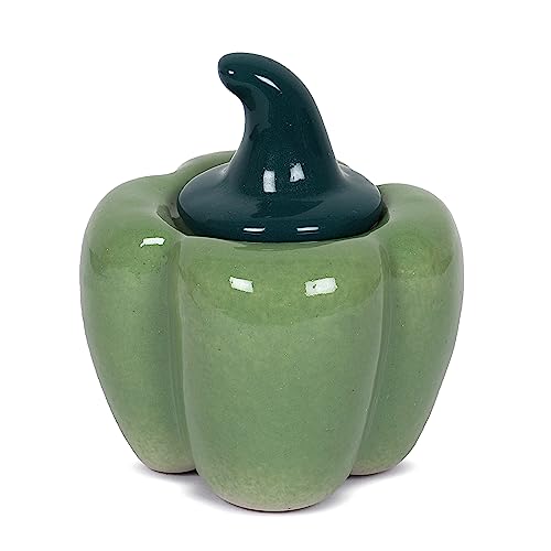 Image of QIMACPLUS Ceramic Capsicum Decorative Pickle Jar| Food Storage Jar | Multipurpose aachar, masala Jar For kitchen and Dining table 500 ML set of 1 Green