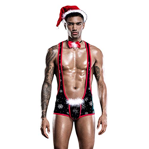 Phrat Herren Kostüm Erotik Dessous Set Sexy Kostüm Set für Männer Rollenspiel Nachtwäsche Hosenträger Boxershorts Halloween Weihnachten Kostüm