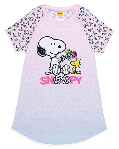 INTIMO Girls' Peanuts Snoopy Woodstock Flowers Friends Nightgown Sleep Pajama Shirt