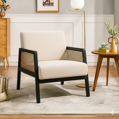 Image of Premium Sheesham Wood Arm Chair with Cushion || Cane Chairs for Balcony || Wooden Armrest Chair Garden Chairs Outdoor || Dining Chair for Living Room Furniture Modern Accent Chair Walnut Finish