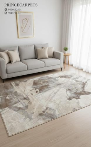 Image of 8x11 Feet (240x340 CM) Carpet for Living Room Hall & Drawing Room - Beige Animal Modern Abstract Geometric Silk-Touch Luxury Hotel-Style Washable Anti-Skid Turkish Area Rug