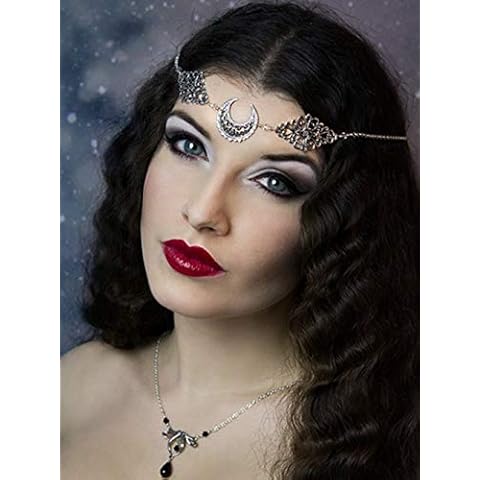 Doubnine Crescent Moon Boho Head Chain Pendant Gothic Forehead Headpiece Headband Retro Hair Accessories Wedding Head Dress for Women Bride Women Girls Cover