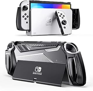 Benazcap Dockable Case Compatible with Nintendo Switch OLED Model 2021, Upgraded Protective Dockable Case Cover, Ergonomic Comfort TPU Grip Case for Nintendo Switch OLED Console and Joy-Con, Black