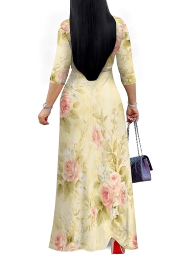 Image of Plus Size Maxi Dress for Women V Neck Flowy Dresses with Pockets for Wedding Guest Church