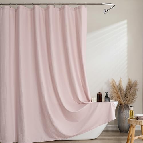 Ebesto Pink Shower Curtain 72 Inch Length 1 Piece Waffle Embossed Textured Soft Fabric Hotel Shower Curtain for Bathroom Modern Polyester Water Repellent Machine Washable Bath Decor 72Wx72L Inches