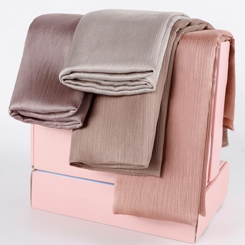 Febfim 4PCS Muslim Women Natural Wrinkle Long Satin Crepe Hijab Set Scarves Smooth Crinkle Ladies Shawl Wrap Set3