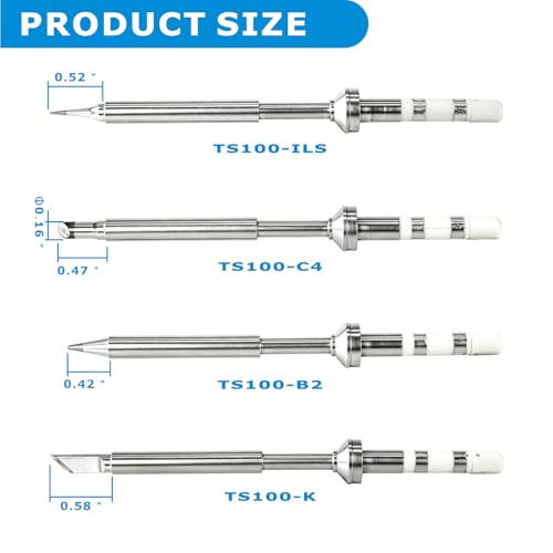Image of 4PCS TS100 Soldering Tips Kit, Compatible with TS100|TS101| /PinecilV2|pine64 Soldering Iron-Includes TS-K,TS-C4,TS-B2,TS-ILS, Fast Heating