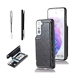 【OULO1】Galaxy S21 plus 5G/docomo SC-02B /au SCG10 用 ケース レザー 人気 カード収納 スマホケース 耐衝撃 軽量 スタンド機能 薄い 背面 IC カード入れ 手帳型 財布型 カバー（ブラック）ギャラクシー エス21プラス ドコモsc02b サムスンs21+ Black