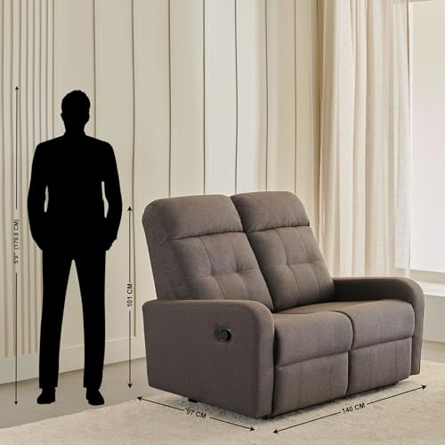 Image of Home Centre | Helios Toledo Fabric 2-Seater Recliner | Recliner Sofa for Living Room | Brown | 1 Year Warranty