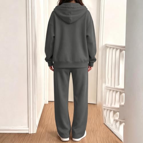 Sweat Suit Women Hooded Sweatshirt Wide Leg Sweatpants Gym Track Set - image 7