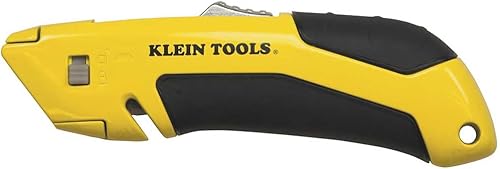 Klein Tools 44136 Cuchillo utilitario, cortador de caja autoretráctil y cuchillo de manualidades con agarre antideslizante, pelacables y agujero