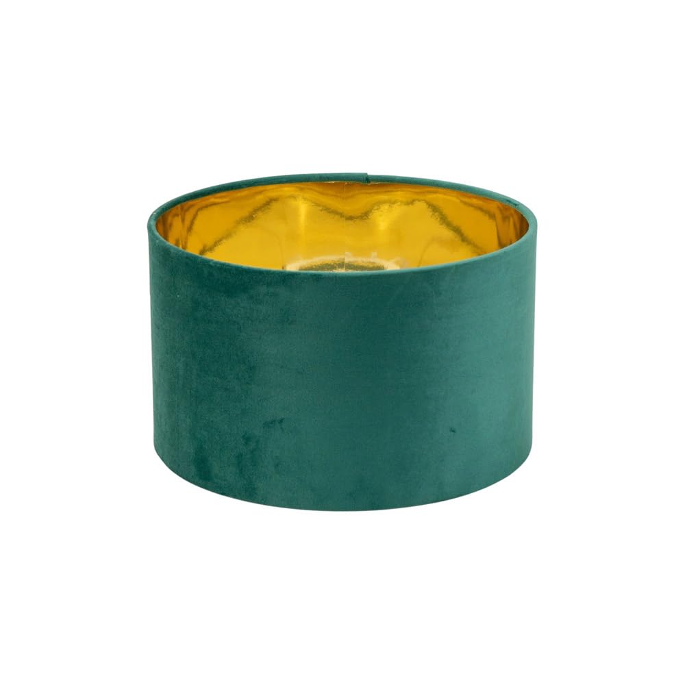 Valuelights Bottle Green Reni Green Velvet With Gold Inner Easy Fit Ceiling Lamp Shade & Bulb In | Size: Small