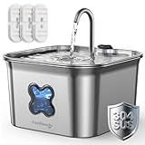 2.8L Cat Water Fountain for Drinking, FEELNEEDY Stainless Steel Pet Water Fountain Cat Bowl with 3 Pack Filters, Visible Water Level, Dishwasher Safe