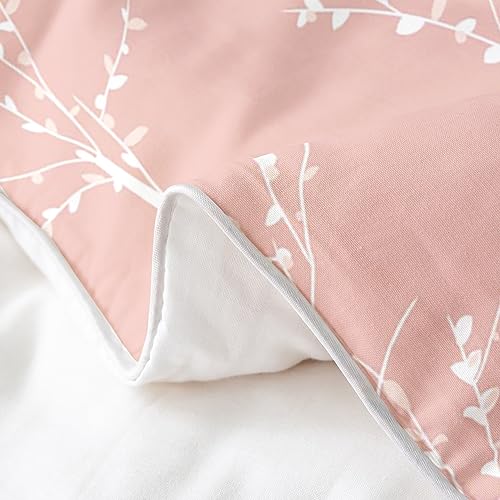 Blush Pink Branches Bedding Duvet Cover 100% Cotton Set Reversible Flower Plum Blossom Bedding Set 100% Cotton Decor Leaves Comforter Cover Set Bedspread Cover Bedroom Bedclothes Single - Image 4