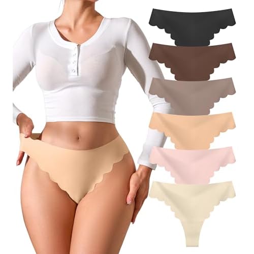 DEANGELMON Seamless Thongs for Women No Show Thong Underwear Women Comfortable Multiple Pack X-Small Basic-6pack