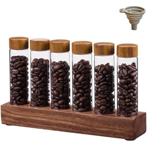 Geyaziu コーヒー豆保存容器 コーヒーキャニスター ワンウェイ通気口付き透明密閉ガラス試験管 コルク付き魔法瓶 高気密装飾ボトル コーヒー豆保存 コーヒー豆保存 コーヒー豆保存チューブ (6穴ガラスロング)